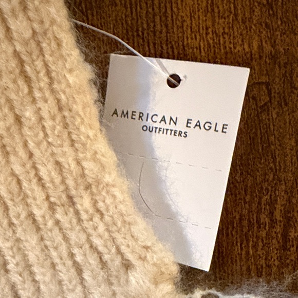 American Eagle NWT ivory Striped (orange/hot pink/green) Knit Scarf with Fringe - Picture 3 of 5